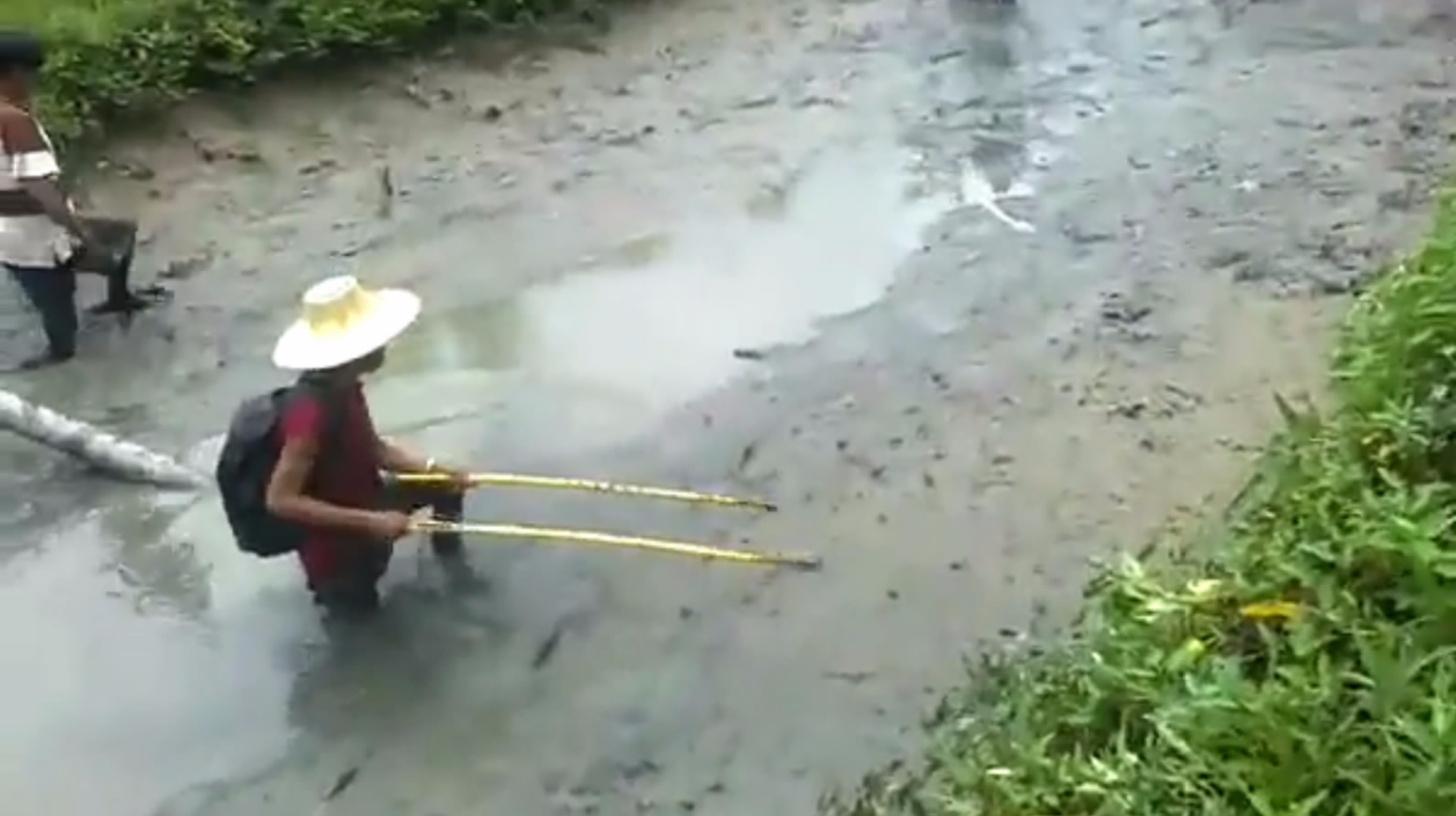 干塘都是泥,电工电这一遍,泥鳅黄鳝全出来了