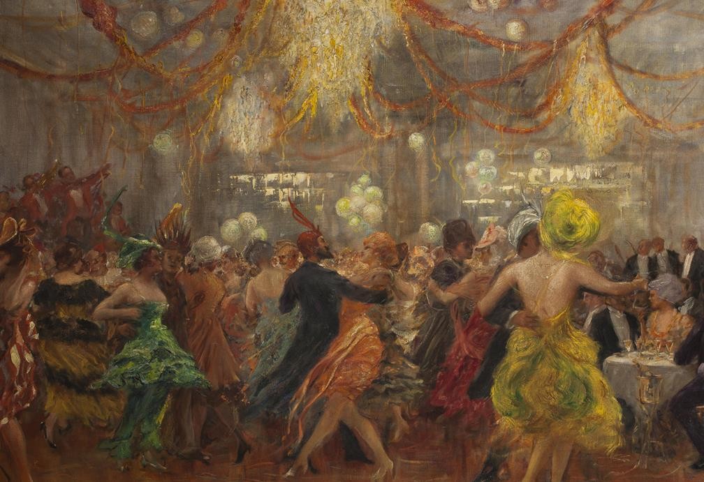 油画作品狂欢舞会局部高清特写