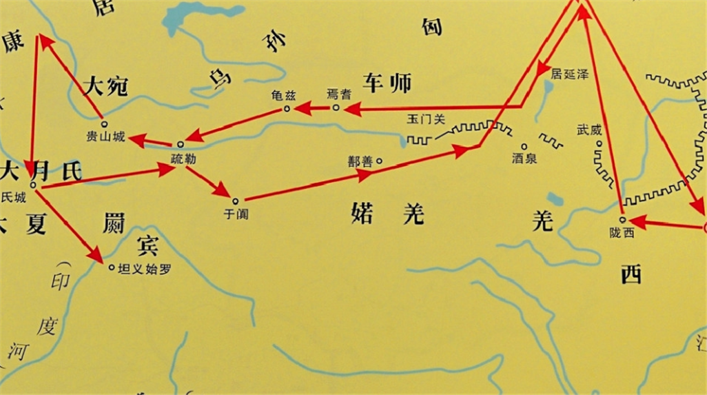 公元前119年,张骞率领300人的庞大使团第二次出使西域,足迹遍及中亚和