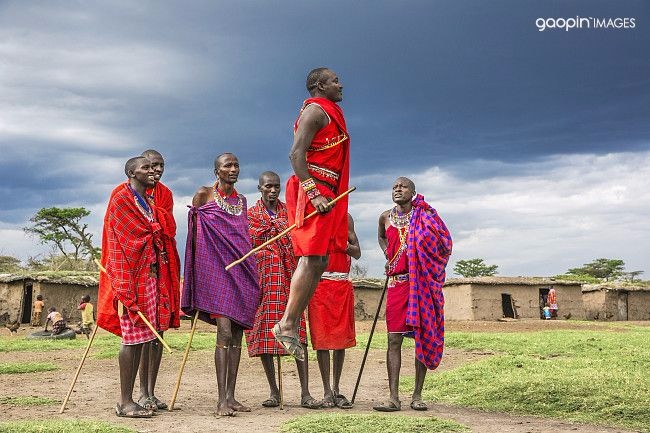 非洲,肯尼亚,纳罗克县,masai mara在他们的家园马赛人跳舞