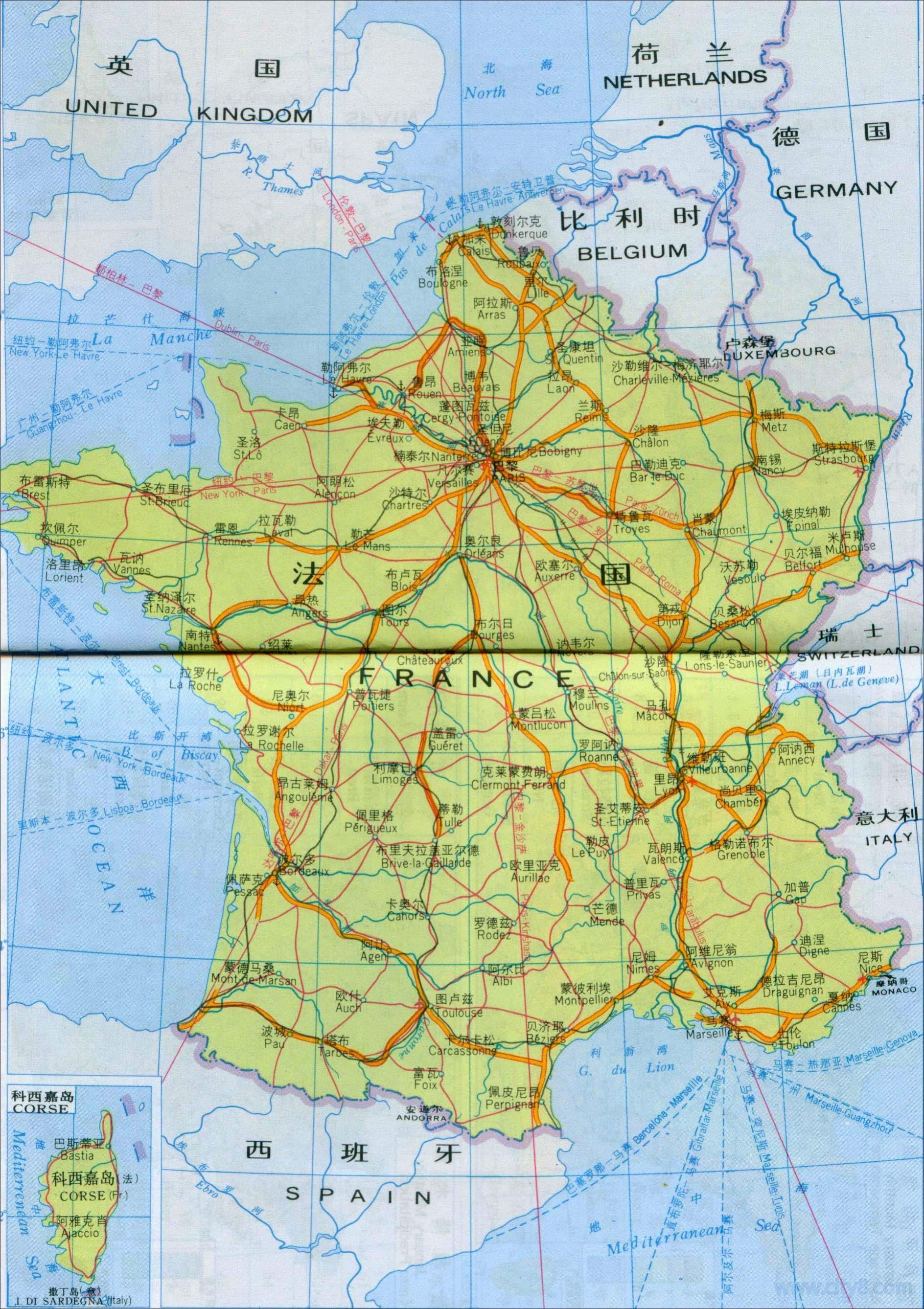 法国中文地图放大版图片