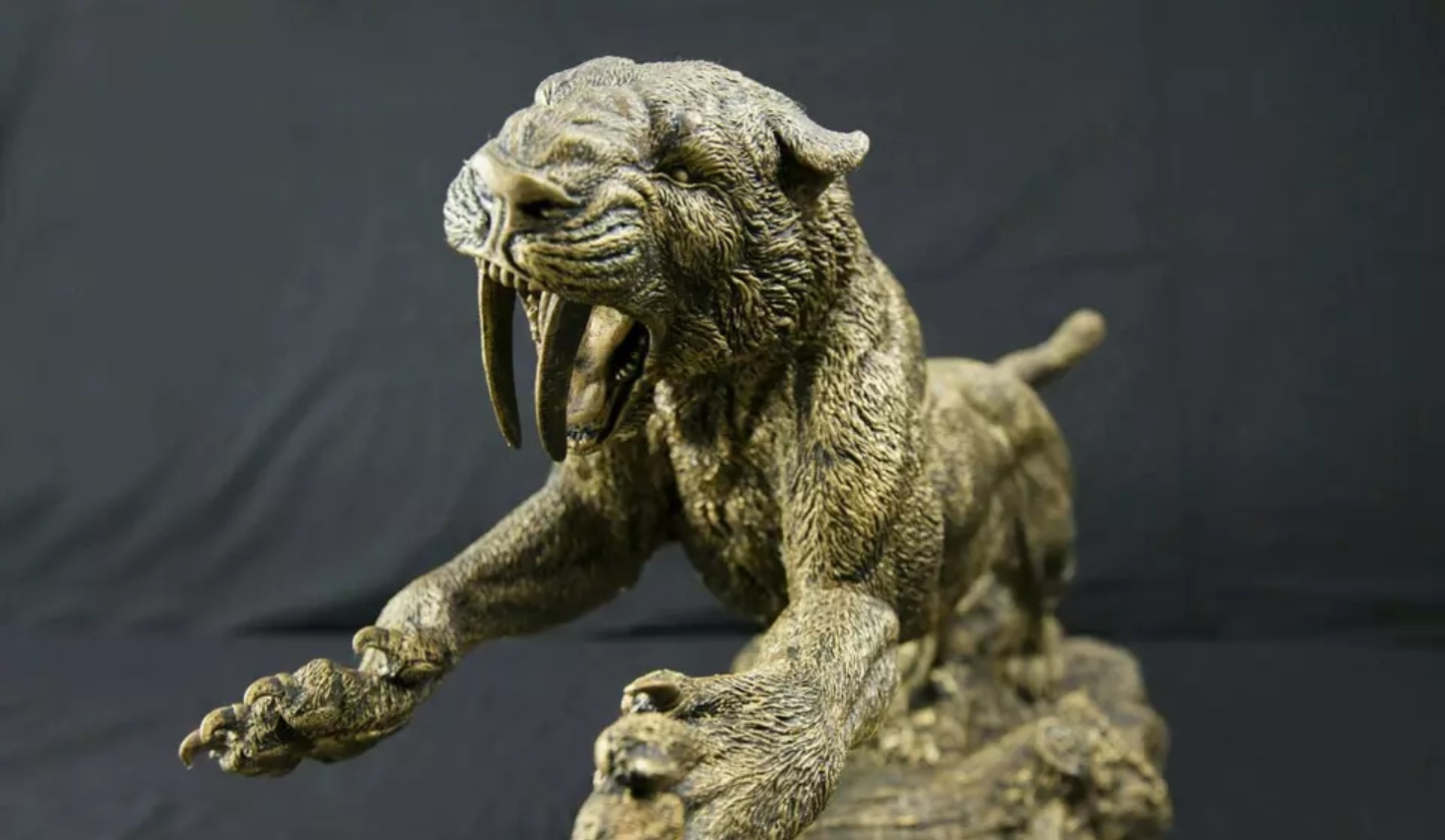 爱好收集分享:少有的剑齿虎树脂手办模型雕像,看上去生龙活虎