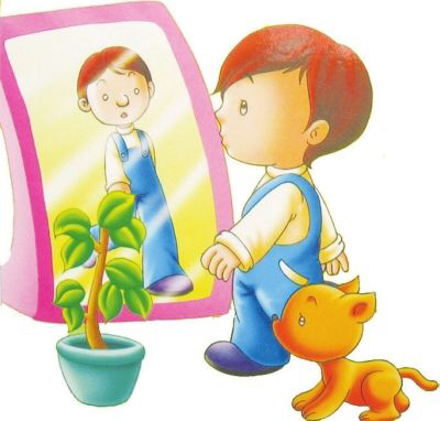 小朋友照镜子卡通图片