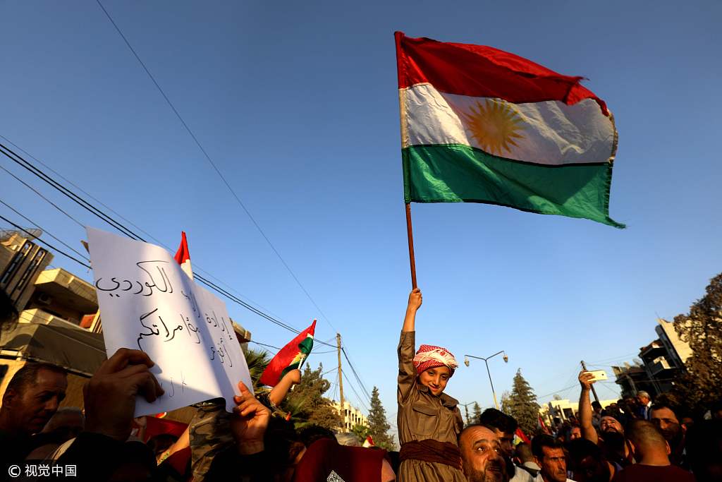 叙利亚库尔德人示威 呼吁保护伊拉克库尔德地区