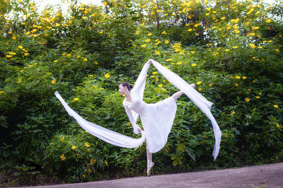 越南芭蕾舞女孩的舞蹈梦,在森林中舞动的精灵