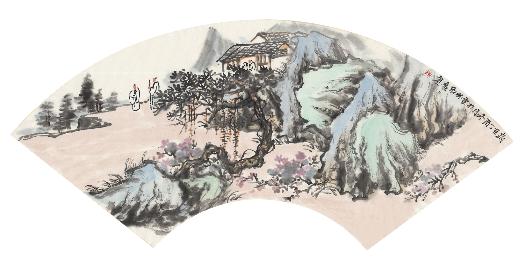 青岛画家鞠秀宾扇面山水画欣赏